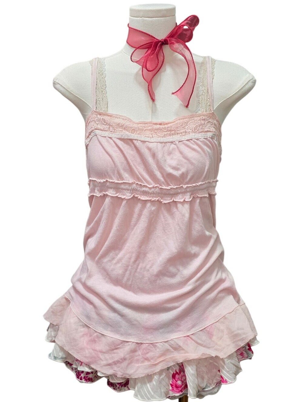 Abercrombie vintage light pink babydoll top with lace and ruffles